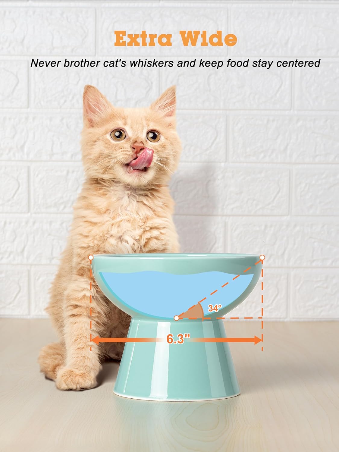 LoeJan Elevated Cat Food and Water Bowls Set, Extra Wide and Raised Ceramic Bowls, Anti-Vomit Whisker-Free Pressure Cat Feeder for Kittens to Adult Cats and Small Dogs (White, Water Bowl)