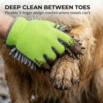 Dog Washing Gloves and Chenille Dog Drying Mitts, Dual-Sided Bath Sponge Alternative & Muddy Mitt for Paws, 3 Pcs Set (2 Gloves + 1 Towel)
