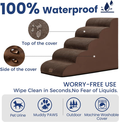 GoGoBunny Ramp Dog Stairs for Couch Sofa and Chair 15.7" H, 3-Step Pet Steps for Small Dogs and Cats, Non-Slip Waterproof Fabric Cover, Stable and Balanced Indoor Step, Pets Friendly, Grey