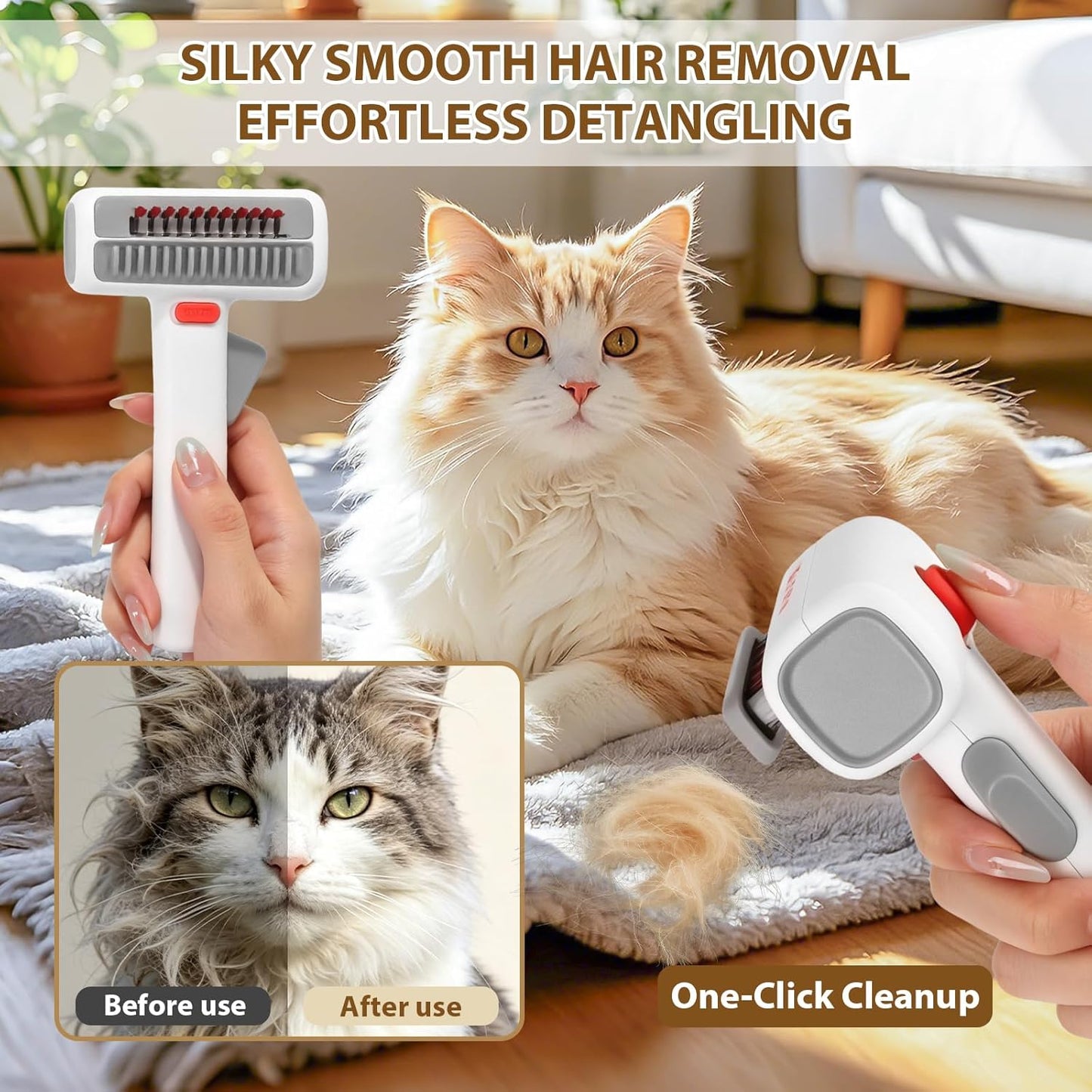 Upgrade 2-in-1 Pet Self-Detangling & Grooming Comb, 2026 New Professional Pet Dematting Comb & Undercoat Rake for Dogs & Cats, Gentle Pets Grooming Brush for Long or Short Hair