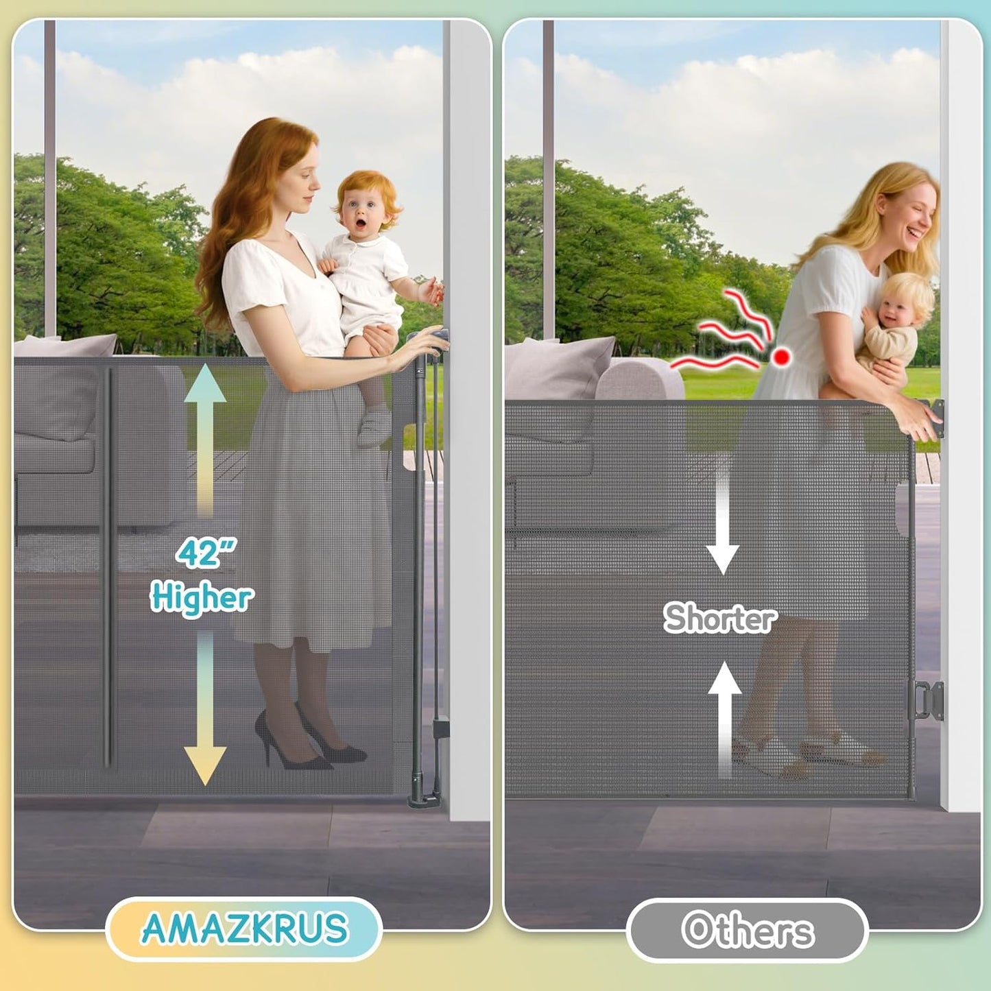 160 Inch Retractable Baby Gates Extra Wide, 42 Inch Extra Tall Retractable Gate, 13 FT Reinforced Retractable Dog Gate with Reinforcement Rod to Prevent Crawling Through, for Doorways, Stairs, Hallway