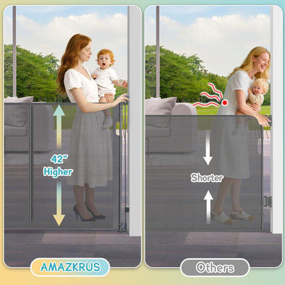 160 Inch Retractable Baby Gates Extra Wide, 42 Inch Extra Tall Retractable Gate, 13 FT Reinforced Retractable Dog Gate with Reinforcement Rod to Prevent Crawling Through, for Doorways, Stairs, Hallway
