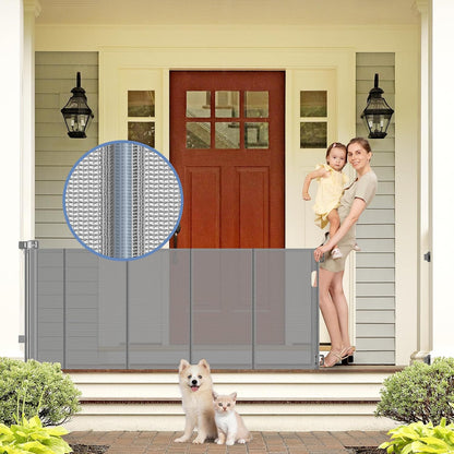 Reinforced 90 Inch Retractable Baby Gates Extra Wide Baby Gate with Reinforced Strips, 7.5ft Long Retractable Dog Gate for The House 33 Inch Tall Extra Long Pet Gates for Wide Openings, Black