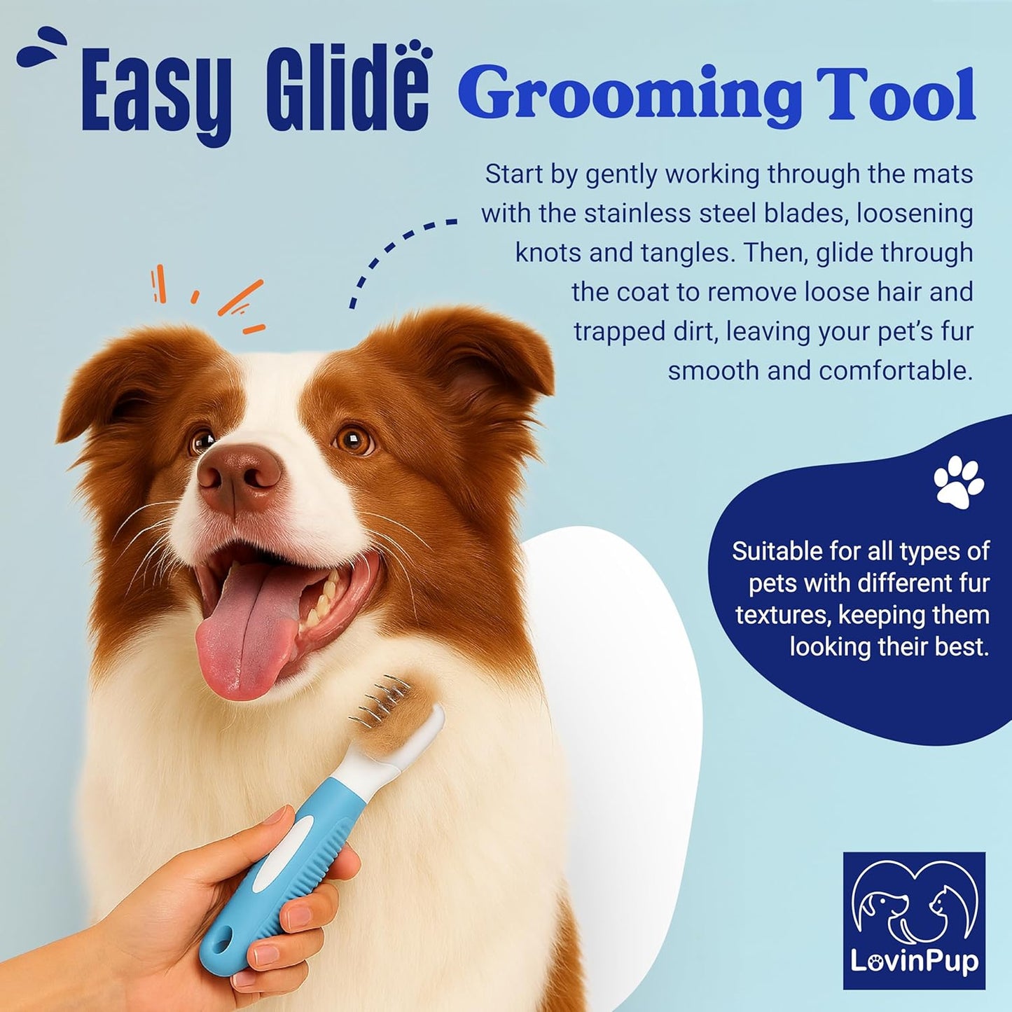 Pet Mat Remover – Professional Dematting Comb for Dogs and Cats – Stainless Steel Rounded Teeth for Gentle Knot & Tangle Removal – Dog Dematting Tools & Dog Grooming Supplies