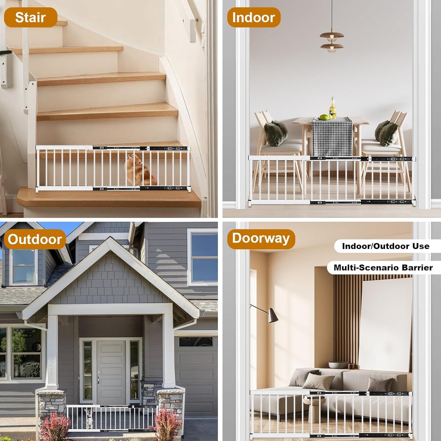 White Metal Dog Gate for Small Dogs - 13.3" Short Freestanding Puppy Gate with Retractable Sliding Rail, No Installation, Indoor/Outdoor Use, Foldable & Portable Pet Barrier