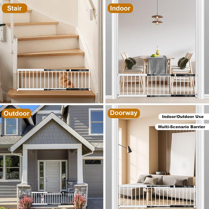 White Metal Dog Gate for Small Dogs - 13.3" Short Freestanding Puppy Gate with Retractable Sliding Rail, No Installation, Indoor/Outdoor Use, Foldable & Portable Pet Barrier