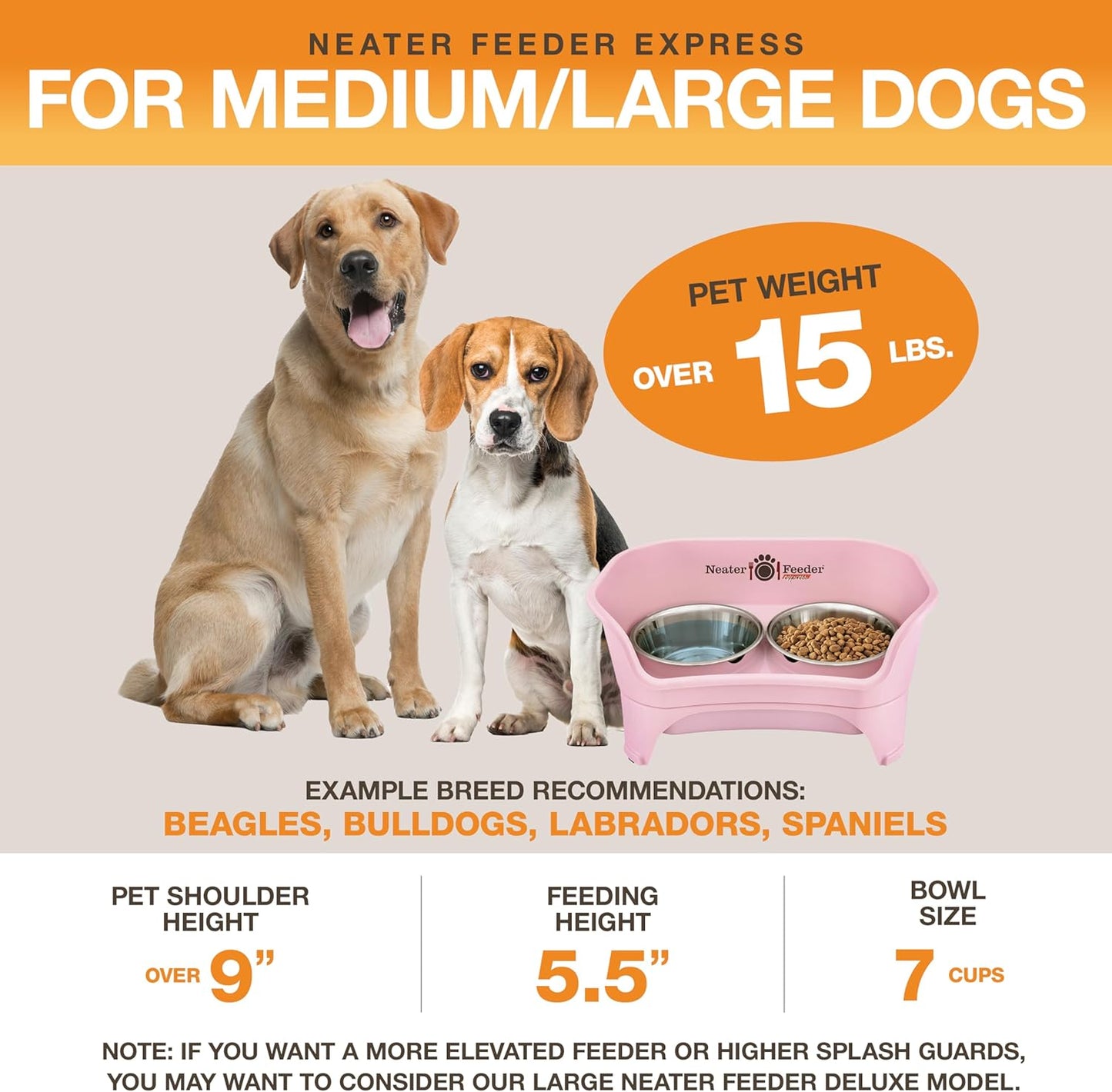 Neater Feeder Express Mess Proof Dog Bowls Elevated for Small Breeds under 15 Lb, Made in USA, No Spill Raised Dog Food Bowl Stand, Stainless Steel Food and Water Bowl Set, Feeding Station, Cappuccino