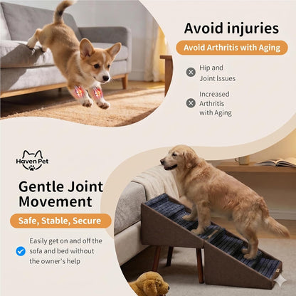 2-in-1 Dog Stairs for Bed and Couch, 21.6 Inch High,Foldable Ottoman with 6 Steps, Joint Relief for Small and Large Dogs (Gray H 21.6")