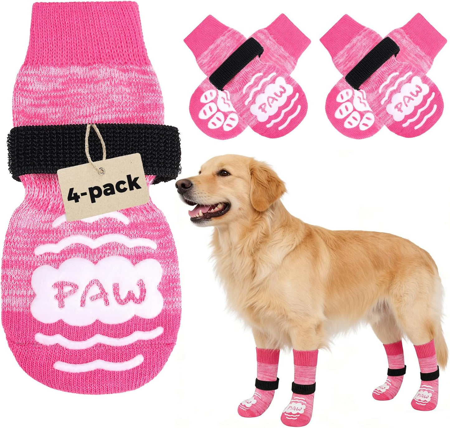 BINGPET Dog Socks to Prevent Licking Paws -Dog Shoes for Hot Pavement,Extra-Thick Grippy Dogs Sock for Hardwood Floors Anti-Slip,4Pcs All-Weather Boots Paw Protector for Small Medium Large Senior Dogs