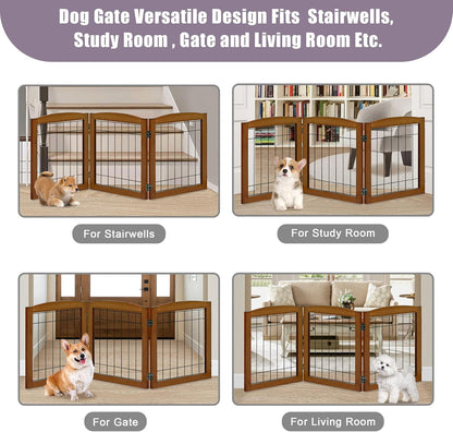 LZRS 2-Panel Freestanding Foldable Wood Dog Gate – Solid Wood & Steel Wire, Chew-Resistant Pet Barrier for Indoor Use, Ideal for Small to Medium Dogs, White