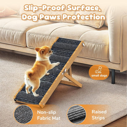 Pawaboo Foldable Dog Ramp, Small Dog Ramp for Couch, 4 Adjustable Height from 13'' to 21", Stable Pet Steps with Non-Slip Pad, Portable Pet Ramps Use for Couch Sofa Stairs, Wood