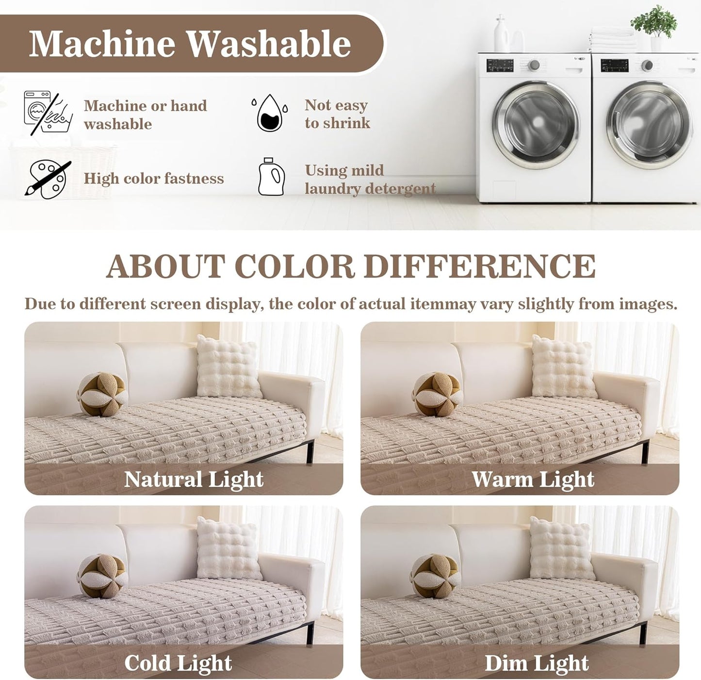 MYSKY HOME 100% Waterproof Couch Cover for Dogs, Plush Pet Couch Covers for Sofa Washable, Couch Covers for 2 Cushion Sofa Pet Friendly, Non-Slip Durable Sofa Cover Slipcover Protector, Cream, 35"x63"