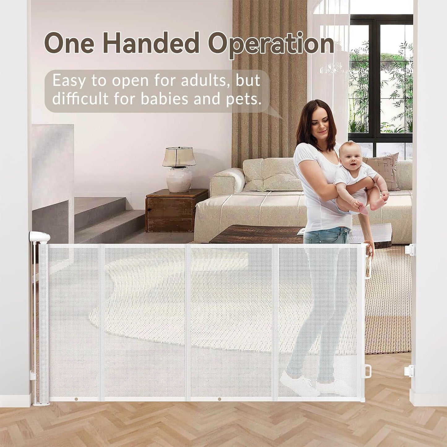 Uamector 138-Inch Extra Wide Retractable Baby Gate & Dog Gate, Reinforced Mesh Safety Gate Adjustable for Large Openings - Stairs, Doorways, Hallways - Indoor/Outdoor Use