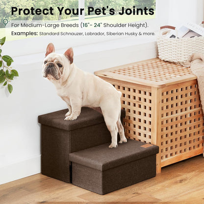 Love's cabin Dog Stairs with Storage 13" H, Foldable Pet Stairs for Small Medium or Large Dogs, Cat Puppy Steps Ramp with Zip up to 150 lbs, Solid Grey, 2 Steps