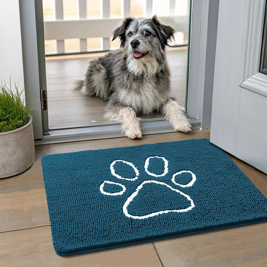 Smiry Dog Door Mat for Muddy Paws, Absorbent Dirt Trapper Non Slip Quick Dry Washable Chenille Mat for Mud Dogs, Entry Rug for Indoor and Outdoor (30x20 Inches, Grey and Black) - Colors A