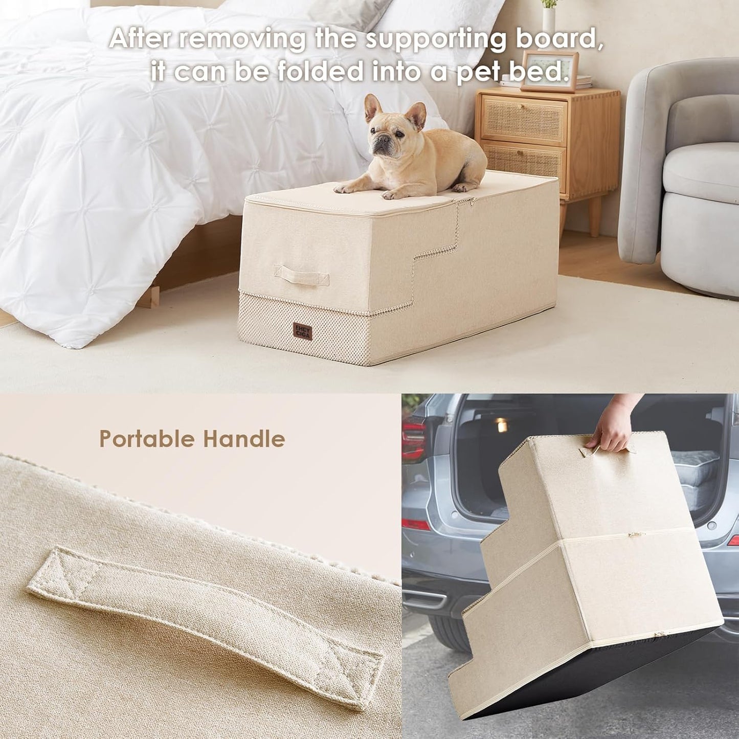 EHEYCIGA Dog Stairs for High Bed 22.5" H, 5-Step Dog Steps for Bed, Pet Steps for Small Dogs and Cats, Non-Slip Balanced Pet Ramp Indoor, Grey