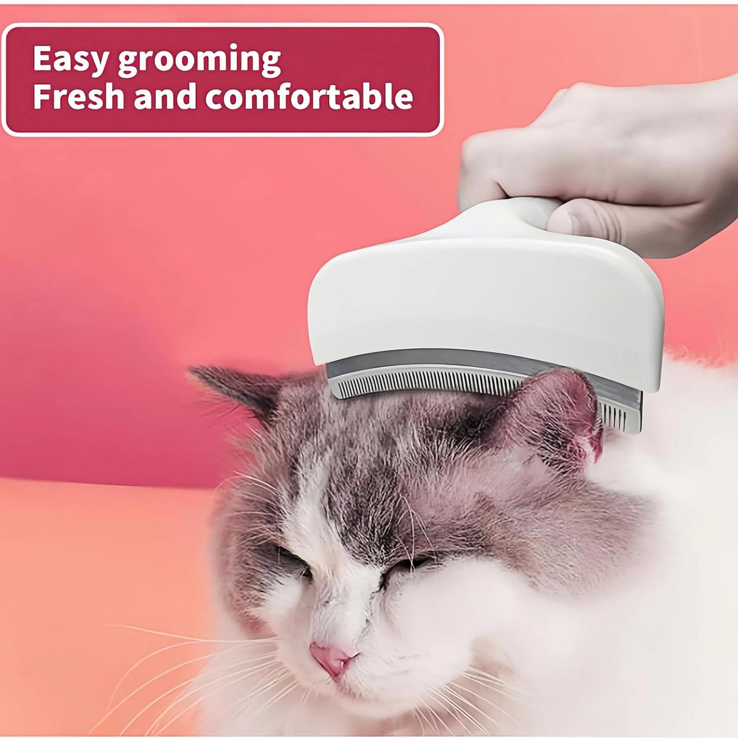 Pink Small Comb for Shedding Dogs & Cats, V-Shape Tight Teeth Deshedding Dog Brush with Ergonomic Design Grip Handle, Pro Pet Combs for Reducing Loose Hair