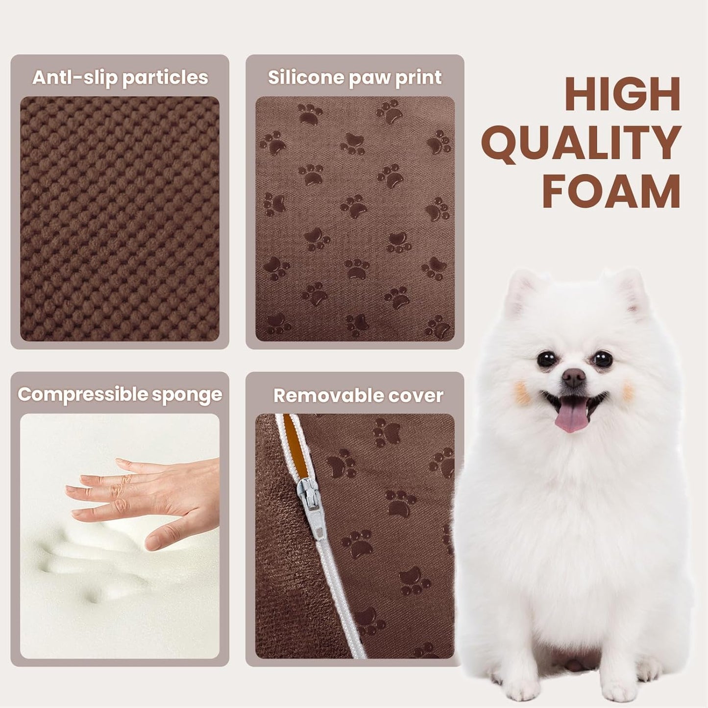 Dog Stairs for Small Dogs, 3 Tiers High Density Foam Dog Ramp, Extra Wide Non-Slip Pet Steps for High Beds Or Couch, Soft Foam Doggie Ladder for Dogs Injured, Older Pets, Small Cats