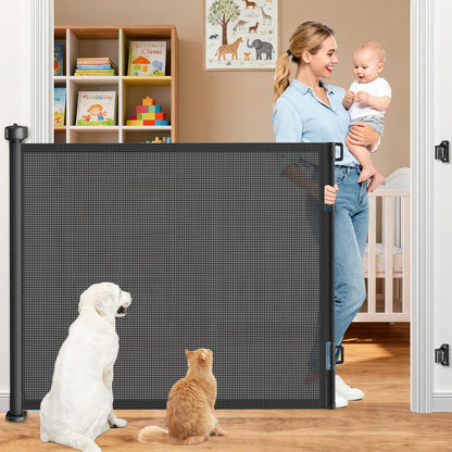Upgrade 120 inch Retractable Baby Gates, EZIGO Extra Wide Baby Gate for Large Opening Extra Long Mesh Gate for Kids or Pet Dog Gate Child Safety Gate for Stairs Hallways Doorway Indoor Outdoor, Gray