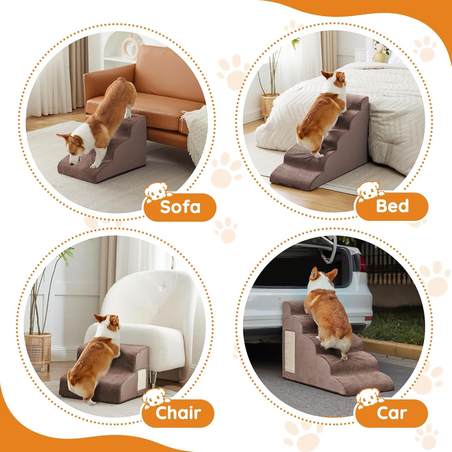 Dogs Steps for Bed, Dog Stairs for Small Dogs, 2-Step Dog Ramp for Bed, Couch, Sofa, and Chairs, Non-Slip Bottom Design, Cat Scratching, High Density Foam Portable Pet Step, Indoor, Grey