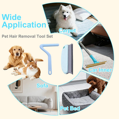 Carpet Rake for Pet Hair Removal Tool, 54" Long Handle Pet Hair Remover, 4 in 1 Carpet Broom Brush for Matted Rugs, Mats, Couch, Furniture and Car Interiors