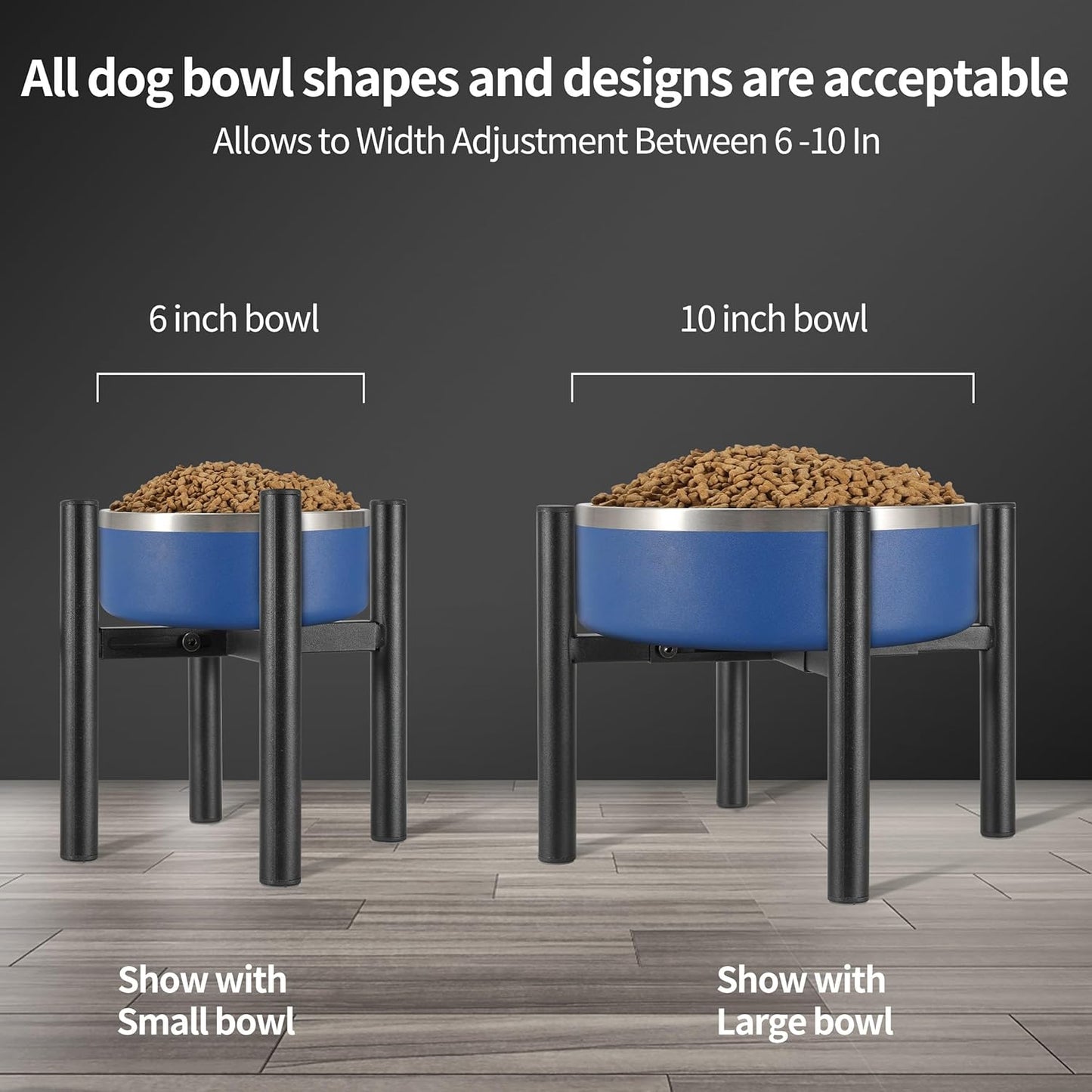 PROERR Raised Single Dog Bowl Stand, Adjustable 12-16" Tall, Elevated Dogs Food Bowl Stand for 8-12" Wide Bowls, Dog Bowl Holder for Medium Large - Metal Pets Dish Holder Only - Black