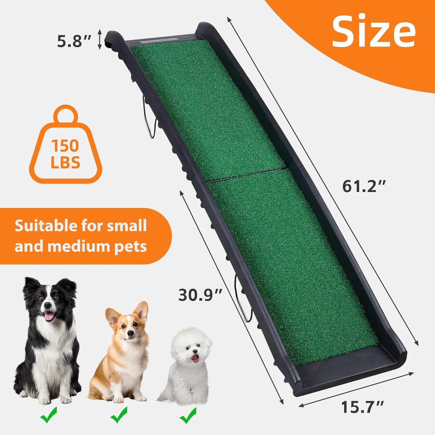 LEMY 61 Inch Folding Dog Ramp for Cars, Non-Slip Dog Pet Stairs, Step Ladder with Raised Siderails, Portable Pet Ramp for Large Dogs, Trucks, RVs