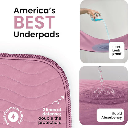 IMPROVIA® Washable Underpads, 34" x 36" (Pack of 4) - Heavy Absorbency Reusable Bedwetting Incontinence Pads for Kids, Adults, Elderly, and Pets - Waterproof Protective Pad for Bed, Couch, Sofa, Floor