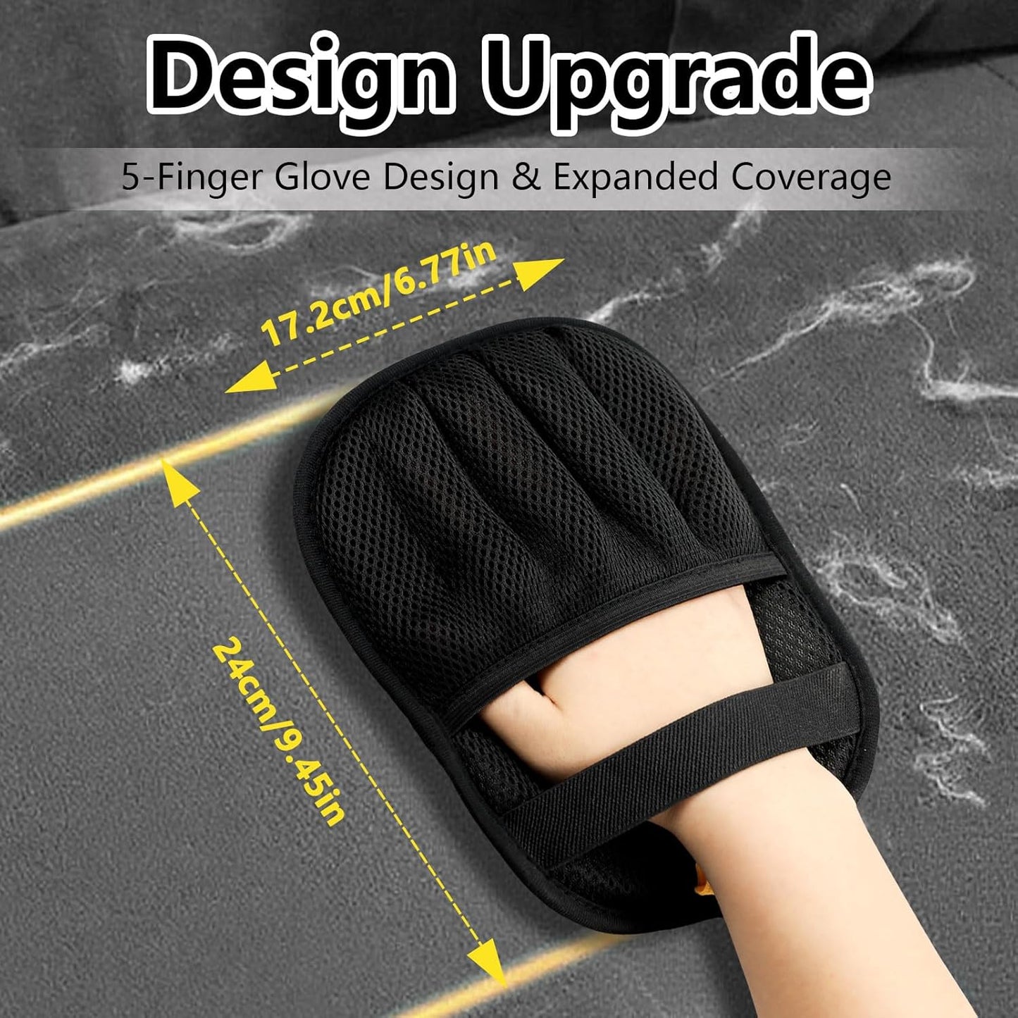 Upgraded Pet Hair Removal Gloves for Cats & Dogs, Five-Finger Electrostatic Reusable Magic Brush for Effortless Pet Hair Remover Tool on Carpet, Clothing, Laundry, Car Seat (Black)