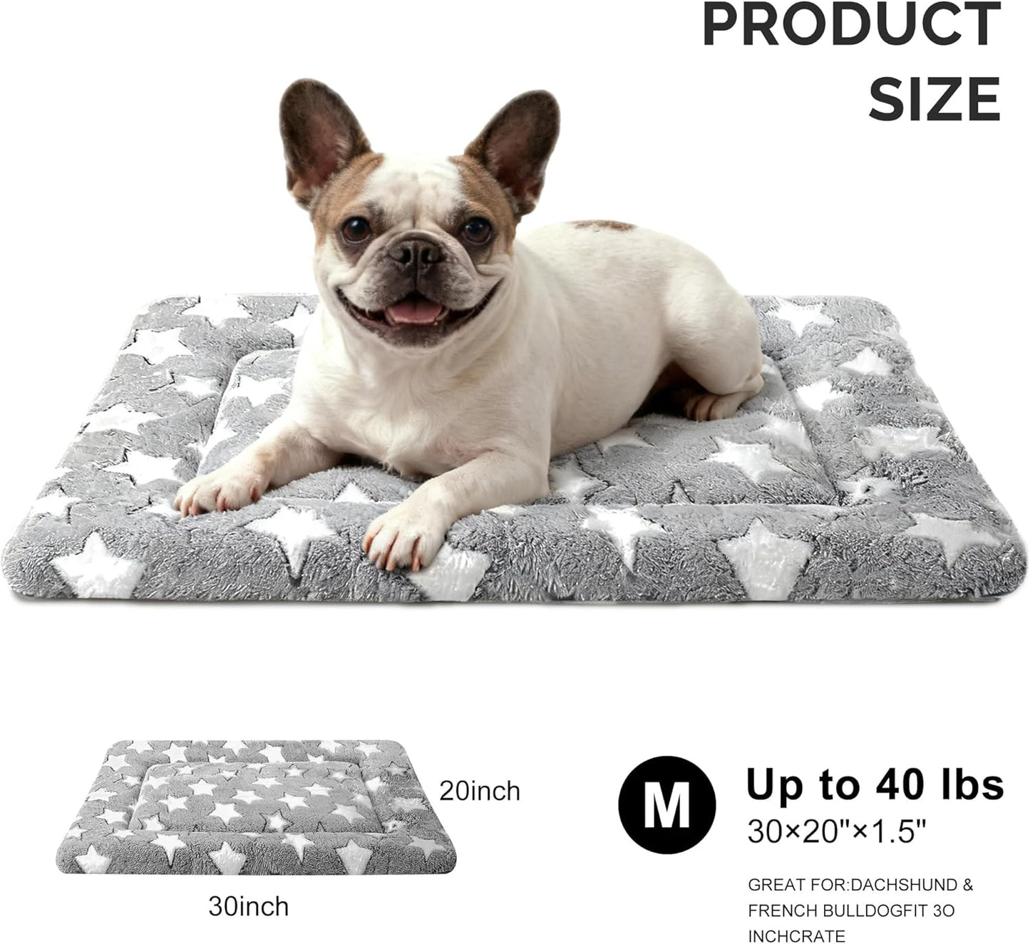 Dog Bed Mat, Reversible Crate Pad & Cute Dog Bed - Machine Washable Kennel Mat with Ultra Soft for Small Dogs (Cool/Warm), 24" x 18", Grey&Star