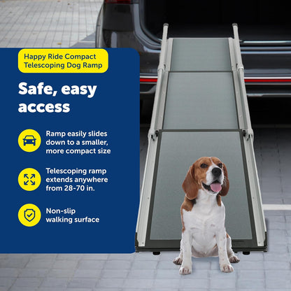 PetSafe Happy Ride Telescoping Dog Ramp, Portable Pet Ramp for Cars, Trucks & SUVs with Adjustable Sizing