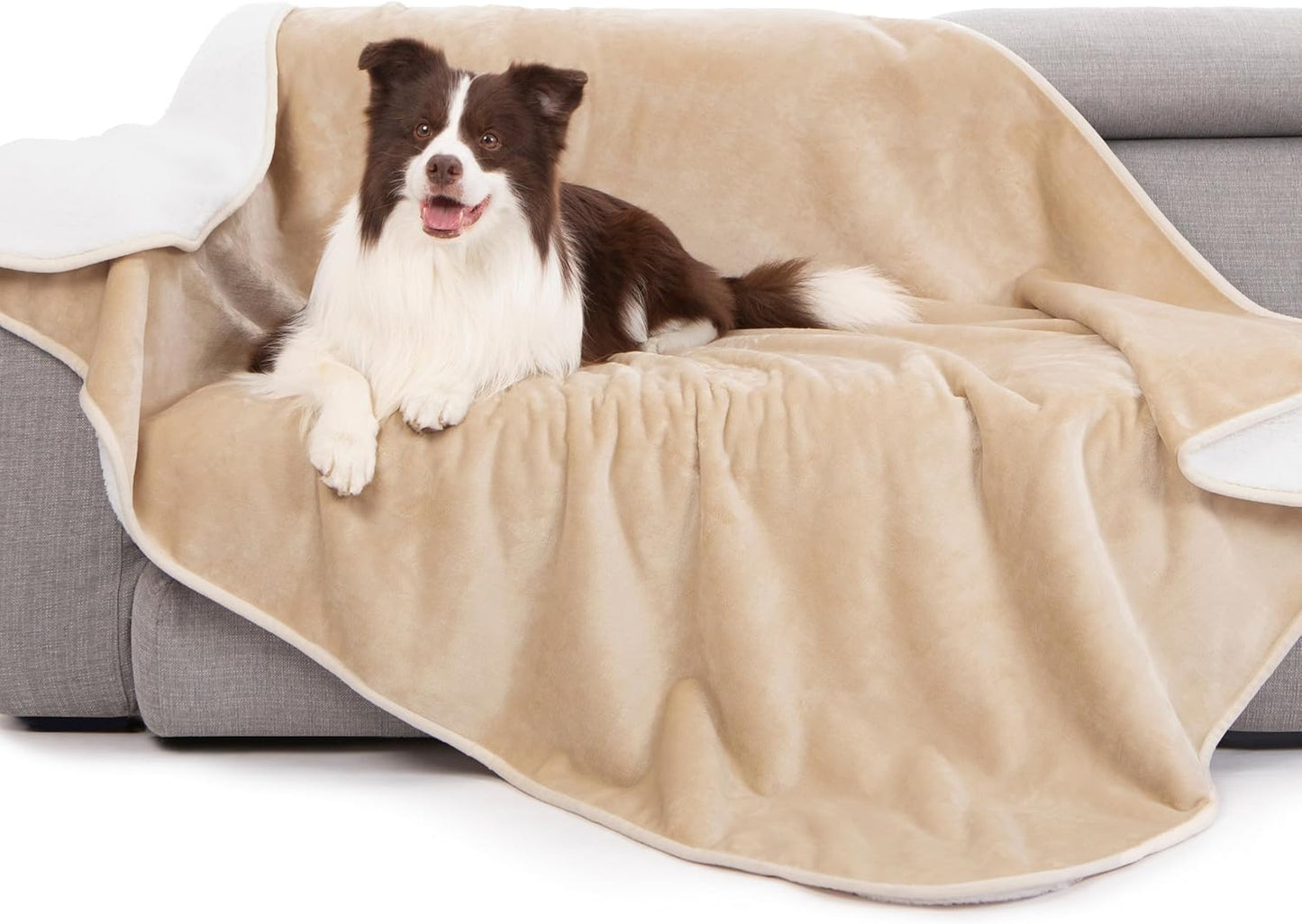 gogobunny Waterproof Blanket for Bed Couch Sofa, Liquid Pee and Fur Proof Pet Blanket for Dog Puppy Cat, Reversible Sherpa Fleece Throw Blanket Furniture Cover Protector (Grey, 50x60 inches)