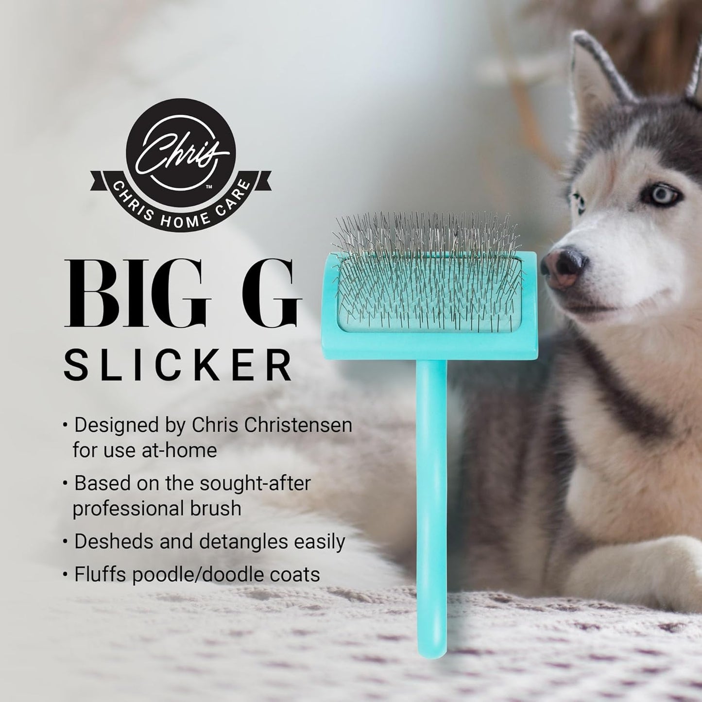 Chris Christensen Big G Dog Slicker Brush for Dogs (Goldendoodles, Labradoodles, Poodles), Groom Like a Professional, Fluff Detangle Style, Saves Time Energy, Teal, Large