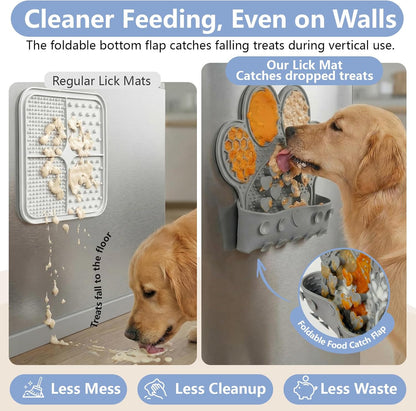 Dog Lick Mat with Suction Cups, Slow Feeder & Enrichment Mat for Dogs & Cats, Silicone Feeding Mat for Wet & Dry Food, Anxiety Relief, Mess-Free Foldable Pocket Design, Pink