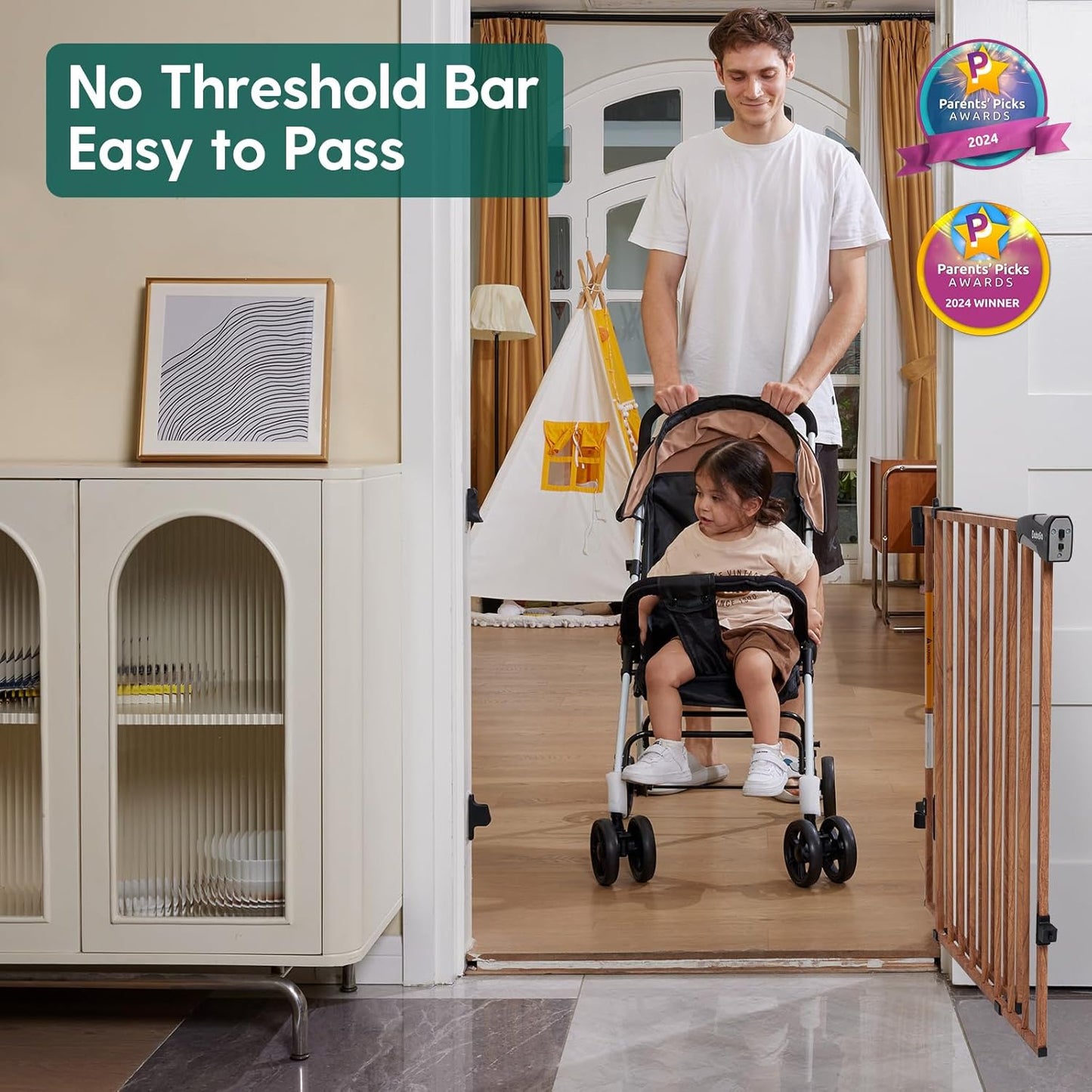 Babelio Baby Gate for Stairs, Kitchen & Doorways, 26-43" W 28" H No Bottom Bar| Easy Installation| One-Handed Operation| Auto-Close| Hardware Mount (Drill Needed) Safety Dog/Pet Gate Indoor (White)