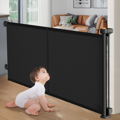 Pawtners Retractable Baby Gates Extra Wide, 41" Tall Extends up to 71" Wide, Dog Gate Indoor for Stairs, Pet Gate with Support Rods for Doorways Hallways Indoor & Outdoor-Black