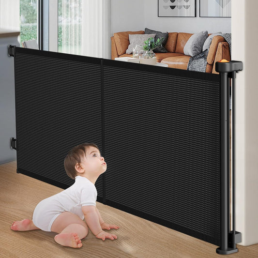 Pawtners Retractable Baby Gates Extra Wide, 41" Tall Extends up to 71" Wide, Dog Gate Indoor for Stairs, Pet Gate with Support Rods for Doorways Hallways Indoor & Outdoor-Black