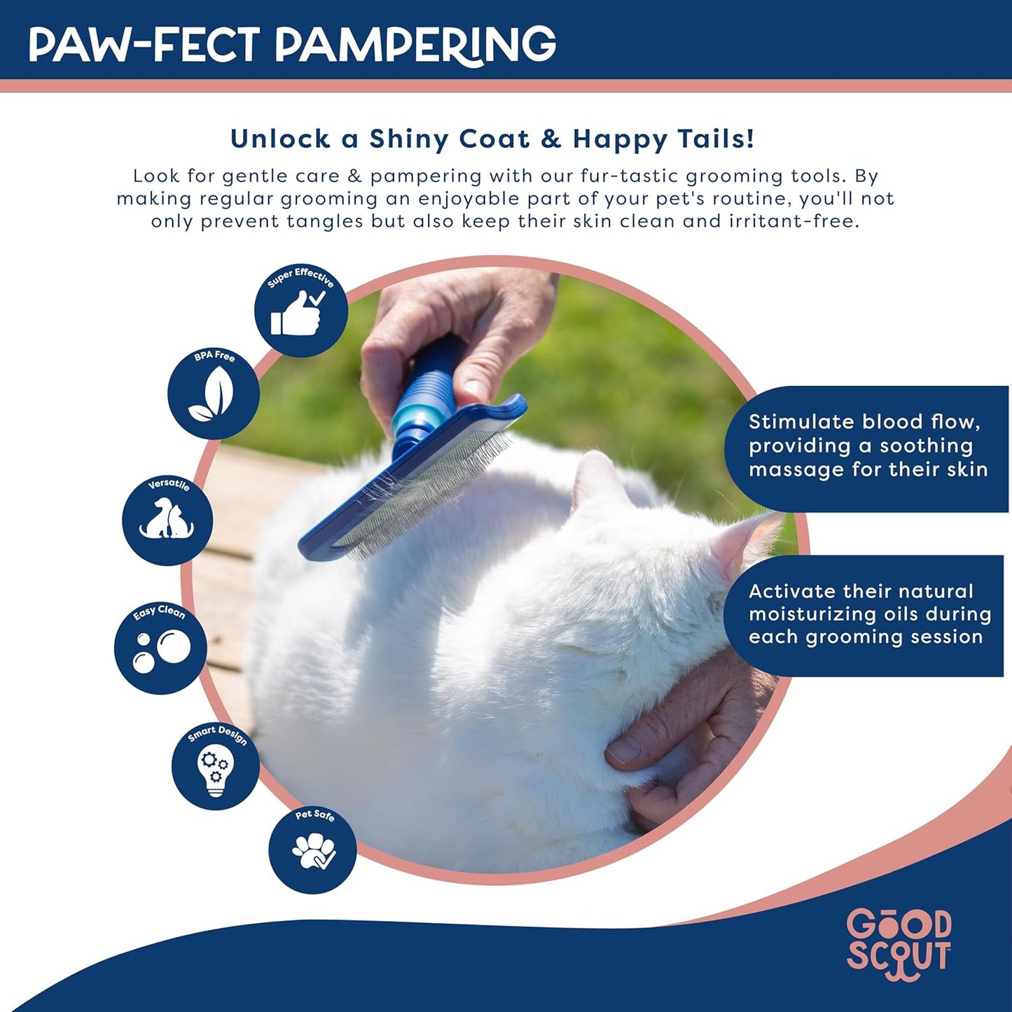 Good Scout 2-Piece Deshedding Tool Set with Self-Cleaning Slicker Brush & Dual-Head for Dogs & Cats, Gentle, Safe & Effective Grooming Tool for Short or Long Haired Animals