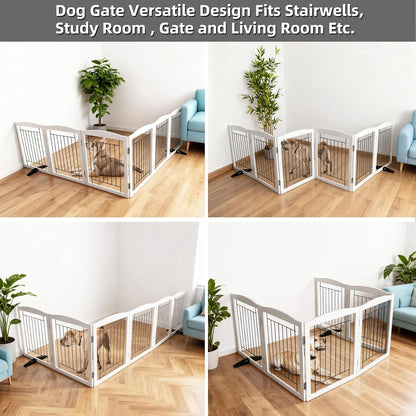 ZJSF Freestanding Dog Fence Indoor, Foldable Dog Gate for Doorways, Stairs or Hallways, Sturdy Wood Extra Wide Pet Gate with Support Feet for The House, White, 24 "Height-3 Panels