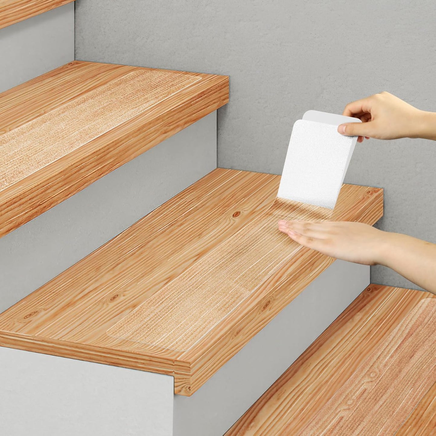 SMILOOL Clear Non-Slip Treads for Wooden Steps Indoor 15 Pack 4" x 24" Pre-Cut Anti-Slip Strips, Transparent Grip Tape for Wood Stairs, Waterproof Step Grips for Dogs, Kids and Pets