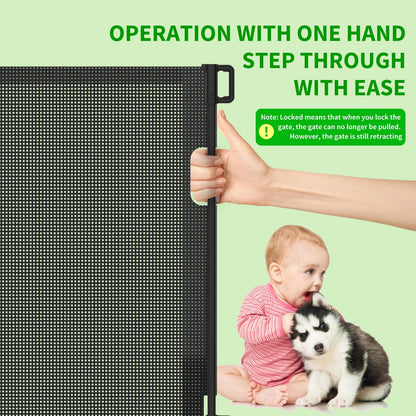 Upgraded Retractable Baby Gate for Stairs, 33"Tall Expands 71"Wide Ideal Safety Solution Dog Gate for Stairs Doorways Hallways Indoor/Outdoor Mesh Baby Gate Retractable Screen Door(Black,86CMx180CM)