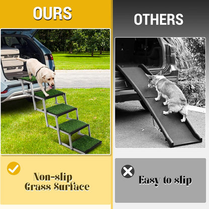 Niubya Dog Ramps for Cars, Portable Folding Dog Stairs for Cars, SUV, Trucks, Lightweight Pet Ramp for Large Dogs with Non-Slip Surface, Reinforced Pet Steps Supports Up to 200 lb, 6 Steps