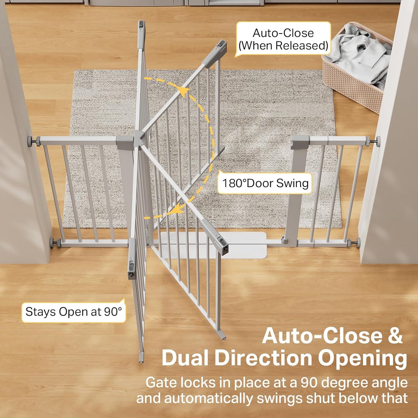 Cumbor 36.6-64" Extra Wide Baby Gate for Stairs, Dog Gates for Doorways, Auto-Close Pet Gate Indoor, Pressure Mounted Walk Through Safety Child Gate for Kids Toddler, Tall Pet Puppy Fence Gate, Brown