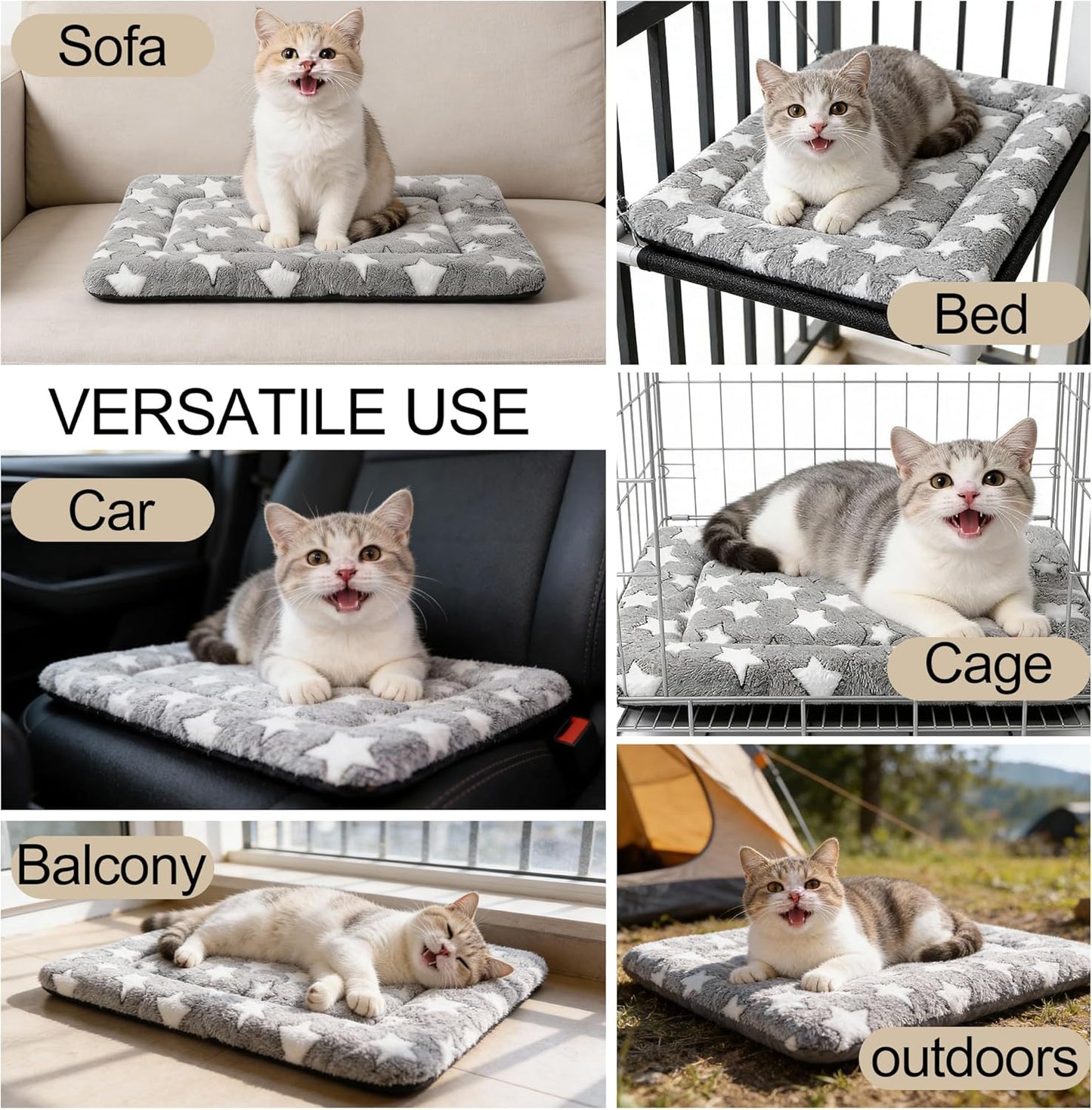 Dog Bed Mat, Reversible Crate Pad & Cute Dog Bed - Machine Washable Kennel Mat with Ultra Soft for Small Dogs (Cool/Warm), 24" x 18", Grey&Star