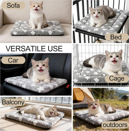 Dog Bed Mat, Reversible Crate Pad & Cute Dog Bed - Machine Washable Kennel Mat with Ultra Soft for Small Dogs (Cool/Warm), 24" x 18", Grey&Star