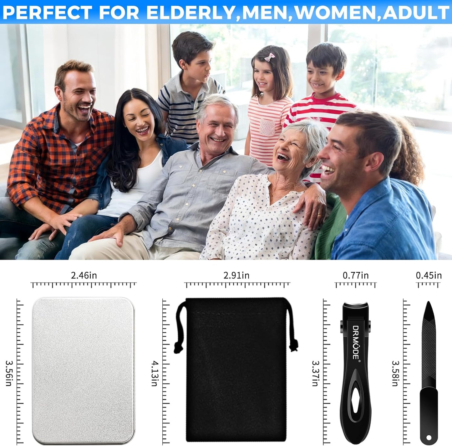 Toenail Clippers for Seniors Thick Toenails, Upgrade Angled Head Large Toe Nail Clippers for Men with Wide Jaw Opening, Sharp Heavy Duty Fingernail Clipper Cutter with Catcher Long Handle -Black