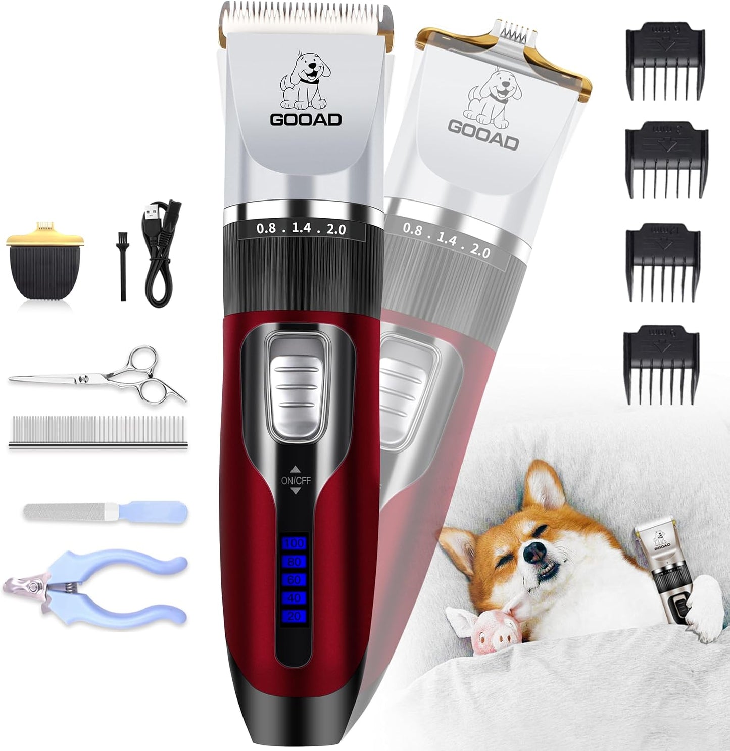 Dog Clippers for Grooming,Dog Grooming Kit for Heavy Thick Hair&Coats/Low Noise Rechargeable Cordless Hair Trimmer/Pet Shaver with Paw Trimmer for Small & Large Dogs Cats