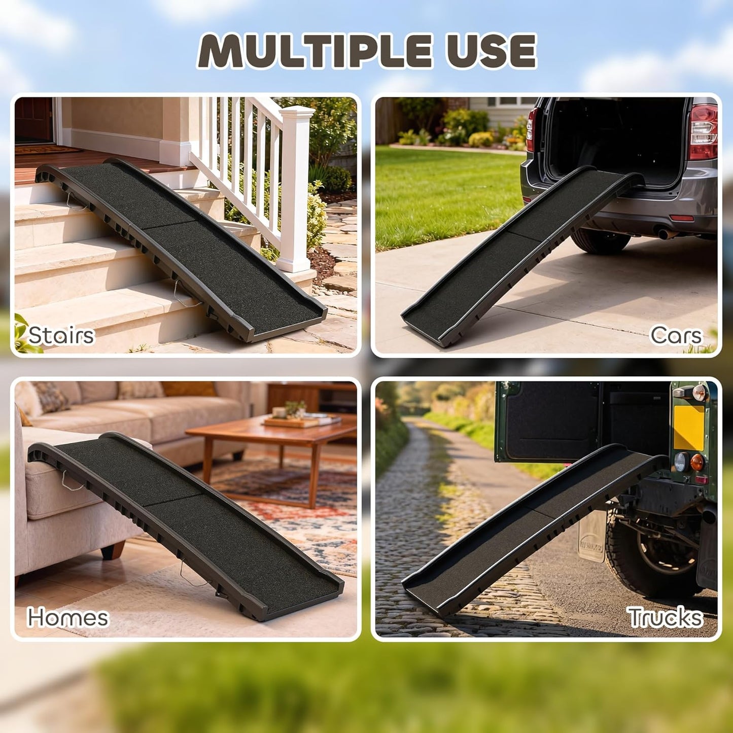 PawHut Folding Dog Ramp for Car, Truck, SUV, 61 Inches Portable Pet Ramp with Grass Surface, Non Slip with Raised Side Rails