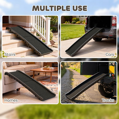 PawHut Folding Dog Ramp for Car, Truck, SUV, 61 Inches Portable Pet Ramp with Grass Surface, Non Slip with Raised Side Rails