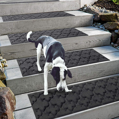 Aucuda 2pcs 8.5" x 30" Stair Treads Outdoor for Elders and Dogs on Wooden Steps, Non Slip Stair Runner Rug Heat Insulation Rubber Backing, Gray Staircase Mat Carpet for Indoor Grip Farmhouse.